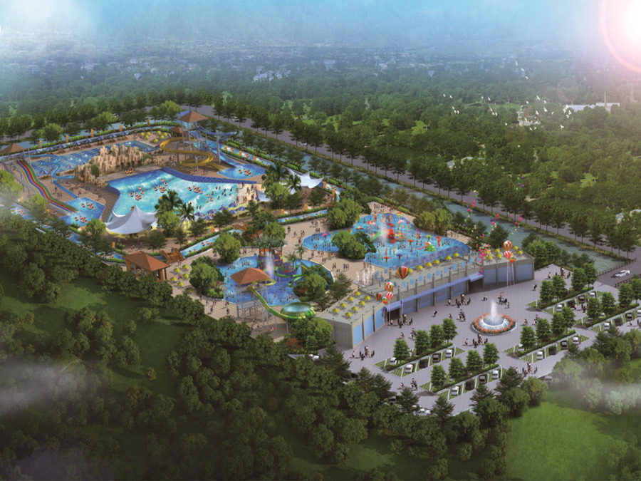 Aerial view of Vienna Water Park in Linzhang, Hebei