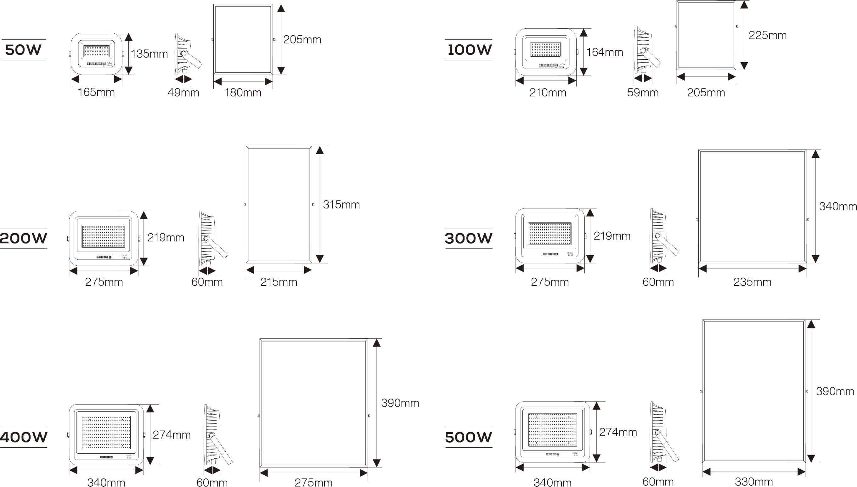 Taille du projecteur solaire HB