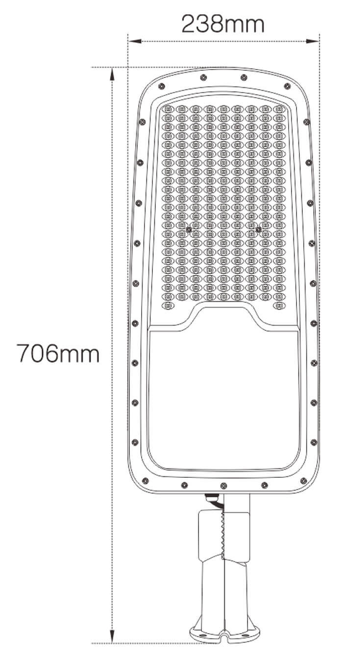 Dimensions du lampadaire LED 200w