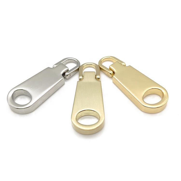 Brushed antique brass color custom logo embossed metal zipper puller for bag / clothesHot sale products