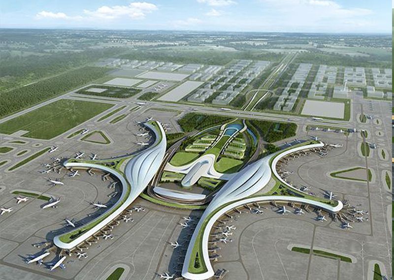 Строительство фасада на реке Янцзы в терминале T2 аэропорта Шуанлиу