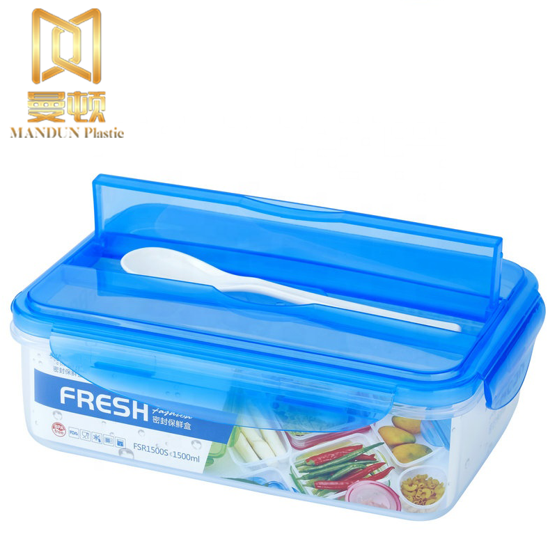 1500ml Rectangular Shape Food Container Air Tight Plastic Food Container With Spoon Customizable Reusable Food Container