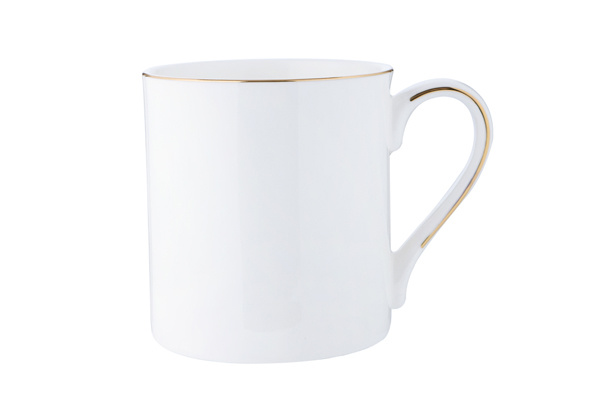 11 oz. White Mug, Rim/Handle with Golden Belt
