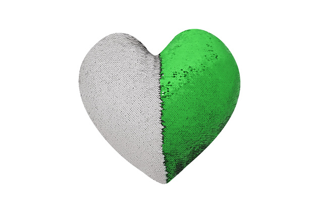 Magic Sequin Heart Shaped Cushion Cover(Green/White)