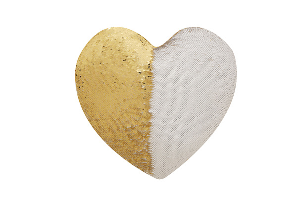 Magic Sequin Heart Shaped Cushion Cover(Gold/White)