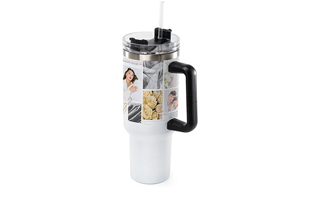 40 oz. Stainless Steel Mug w/Lid & Straw (Black Handle)