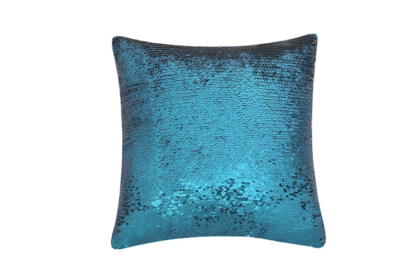 Magic Sequin Pillow Case, Square (Lake Blue/White)