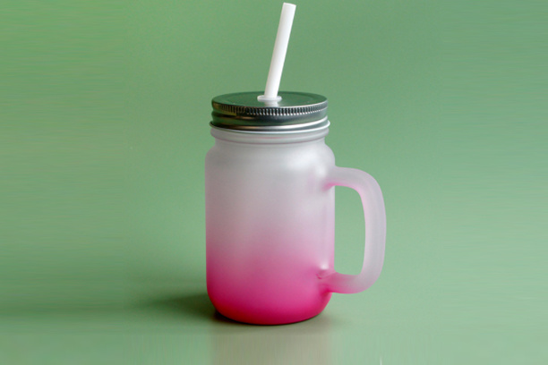 15 oz./430ml Frosted Mason Jar w/Straw, Purple Red