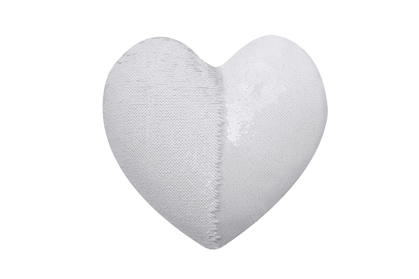 Magic Sequin Heart Shaped Cushion Cover(White/White)