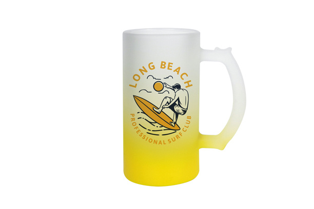 16 oz. Frosted Beer Mug w/Color Bottom, Yellow