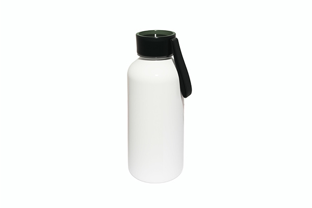 650ml Aluminum Sports Water Bottle w/Colored Lid and Rubber Handle - Black