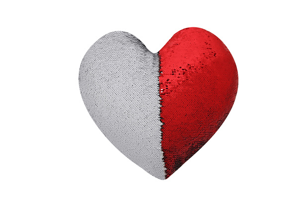 Magic Sequin Heart Shaped Cushion Cover(Red/White)