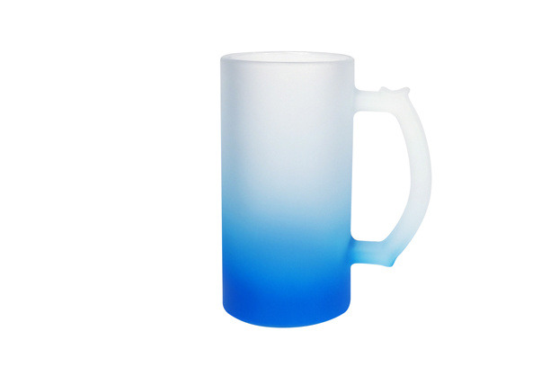 16 oz. Frosted Beer Mug w/Color Bottom, Light Blue