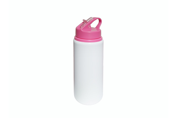 600ml Aluminum Bottle w/Straw Lid and Finger Grip - Pink