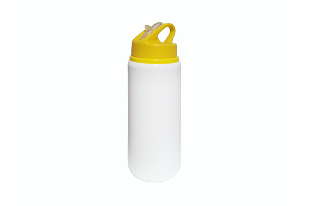 600ml Aluminum Bottle w/Straw Lid and Finger Grip - Yellow