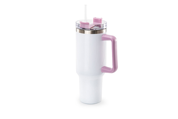 40 oz. Stainless Steel Mug w/Lid & Straw (Purple Handle)