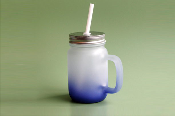 15 oz./430ml Frosted Mason Jar w/Straw, Dark Blue