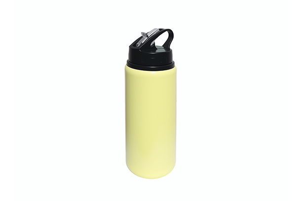 600ml Aluminum Bottle w/Straw Lid and Finger Grip, Glossy/Yellow