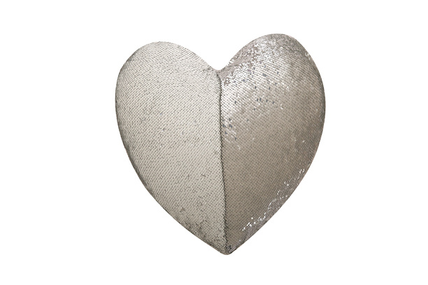 Magic Sequin Heart Shaped Cushion Cover(Grey/White)