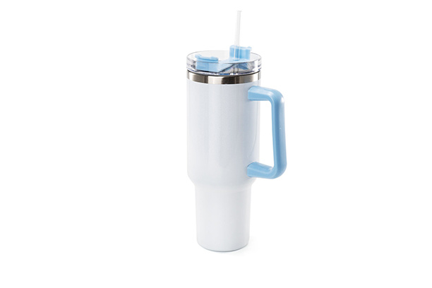 40 oz. Stainless Steel Mug w/Lid & Straw (Light Blue Handle)