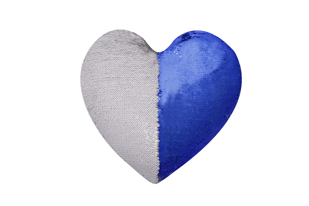 Magic Sequin Heart Shaped Cushion Cover(Blue/White)