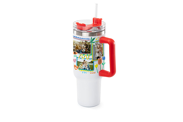 40 oz. Stainless Steel Mug w/Lid & Straw (Red Handle)