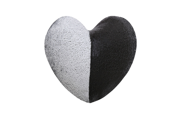 Magic Sequin Heart Shaped Cushion Cover(Black/White)