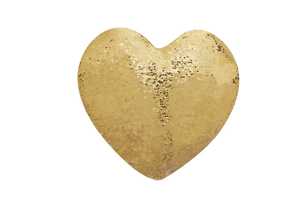 Magic Sequin Heart Shaped Cushion Cover(Gold/White)