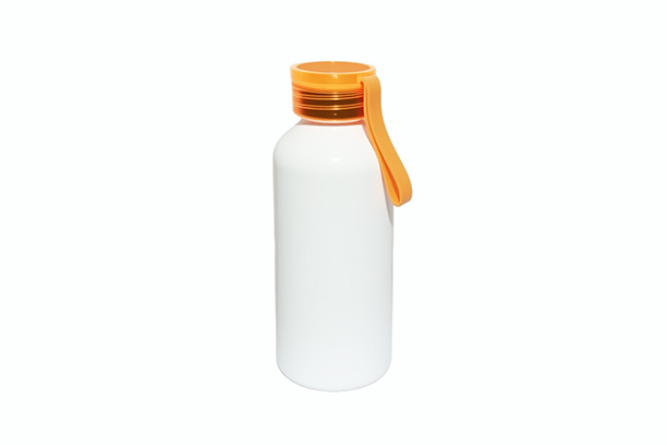 650ml Aluminum Sports Water Bottle w/Colored Lid and Rubber Handle - Orange