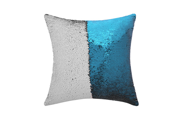 Magic Sequin Pillow Case, Square (Lake Blue/White)