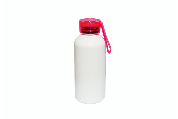 650ml Aluminum Sports Water Bottle w/Colored Lid and Rubber Handle - Pink