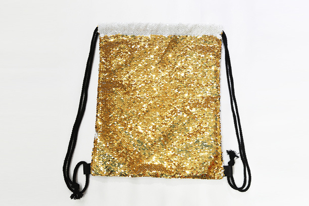 Sequin Drawstring Backpack, Gold
