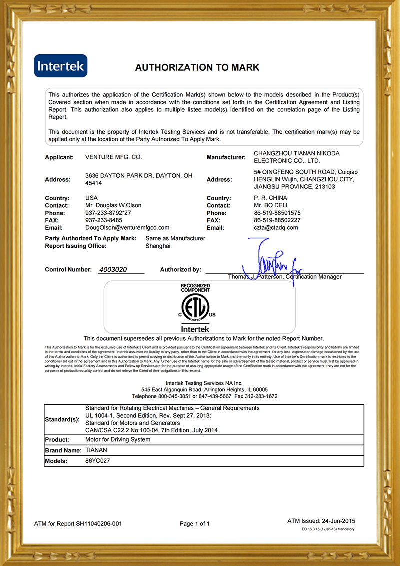 86YC027 ETL certificate