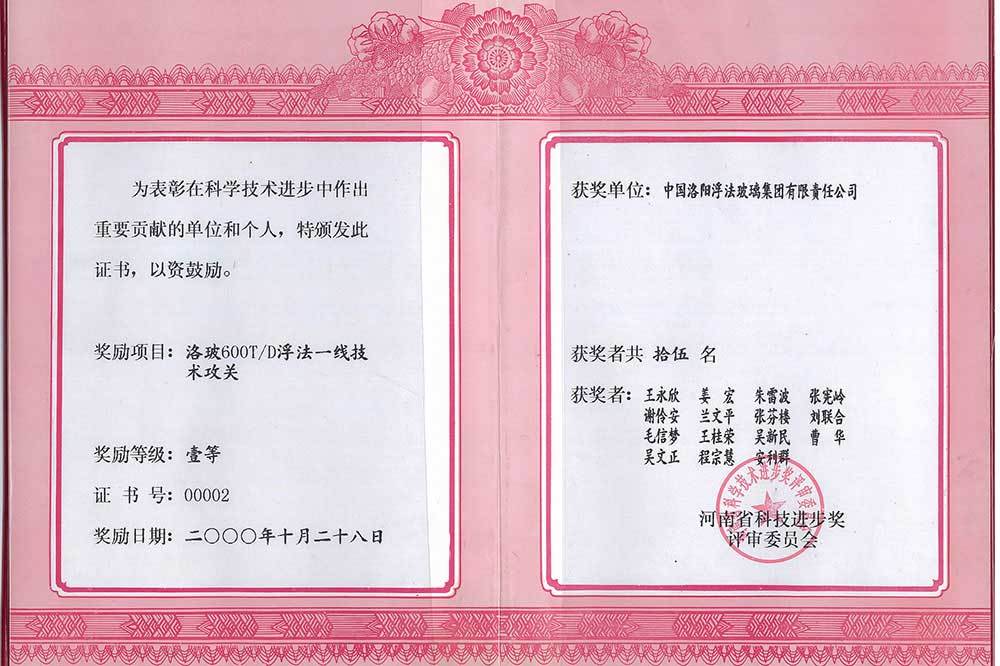 2000年河南省科技进步奖二等奖