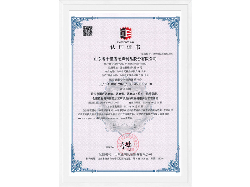 ISO45001证书 ISO45001证书