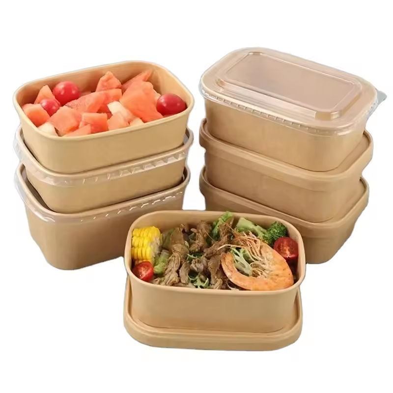 Square paper salad box rectangular container with PE coating takeaway paper bowl