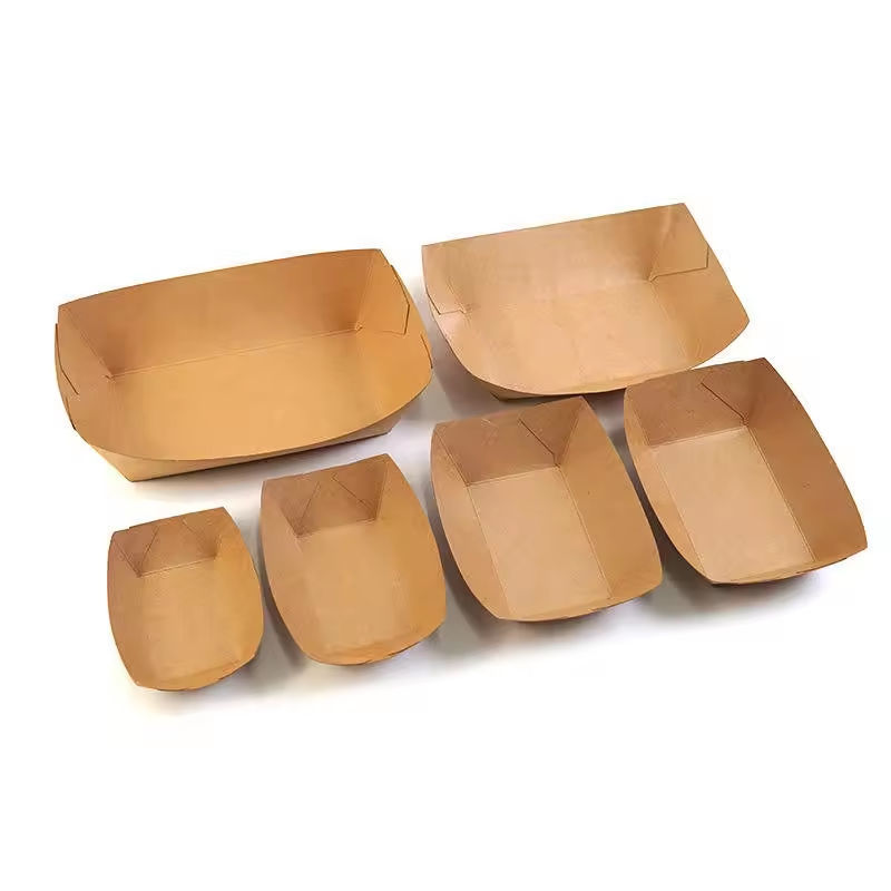 Disposable snack container takeaway paper plate tray kraft paper boat box