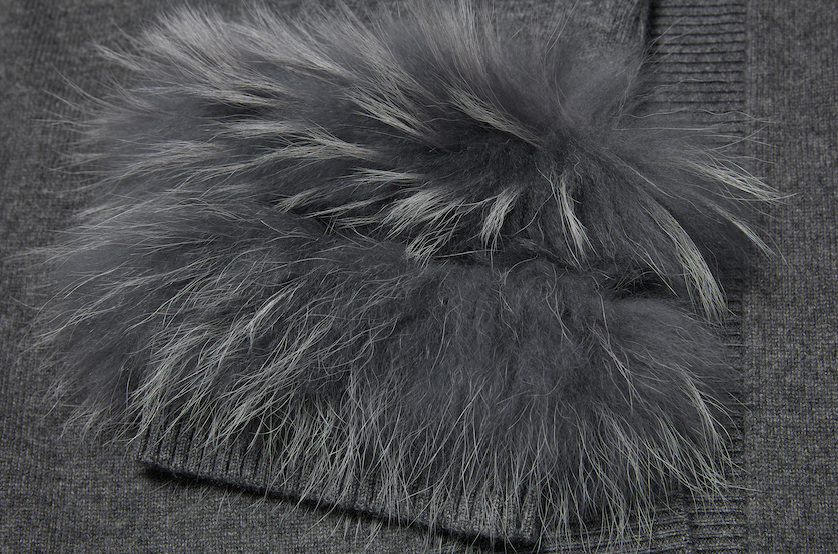 Ladies Long Cardigan with Fur Trim on Cuff