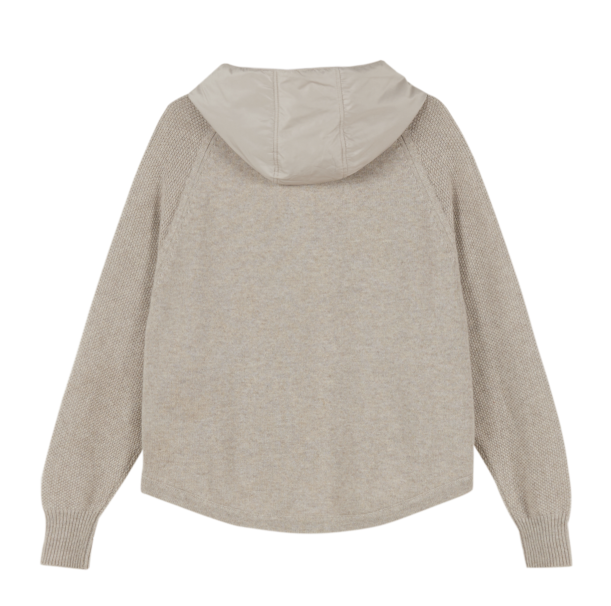 Cashmere Zip Cardigan with Down Feather Hood/Trim