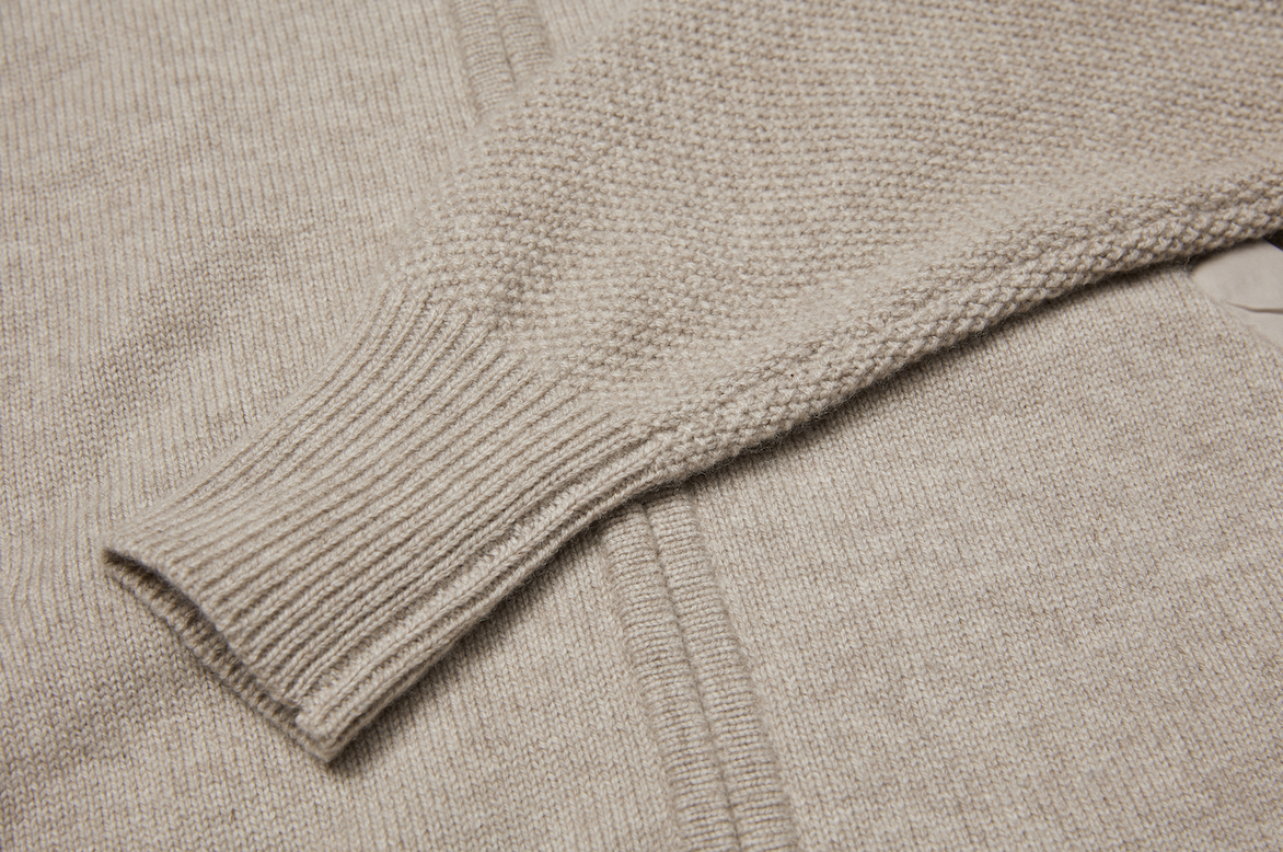 Cashmere Zip Cardigan with Down Feather Hood/Trim