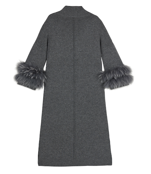 Ladies Long Cardigan with Fur Trim on Cuff
