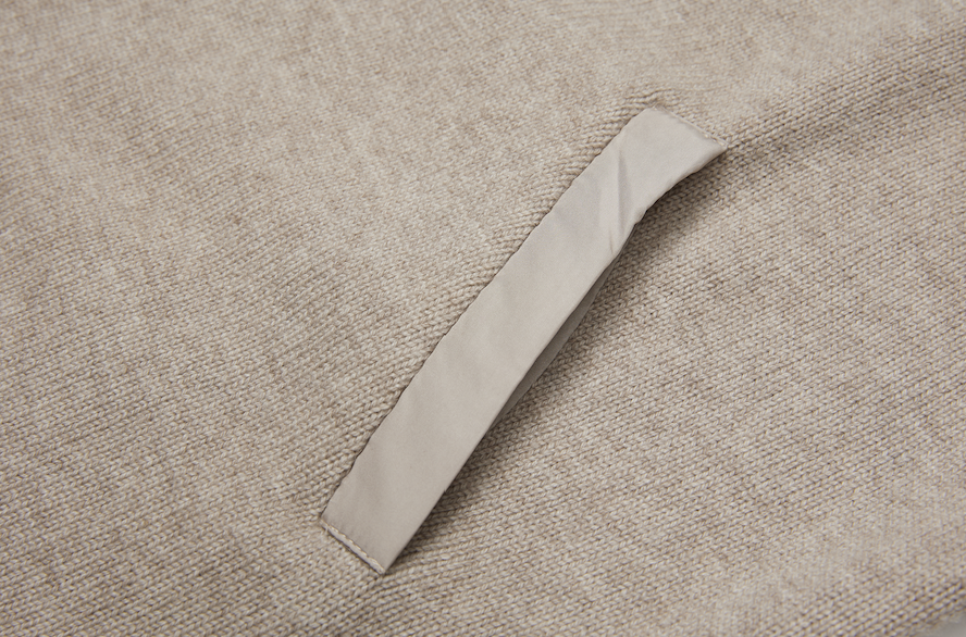 Cashmere Zip Cardigan with Down Feather Hood/Trim