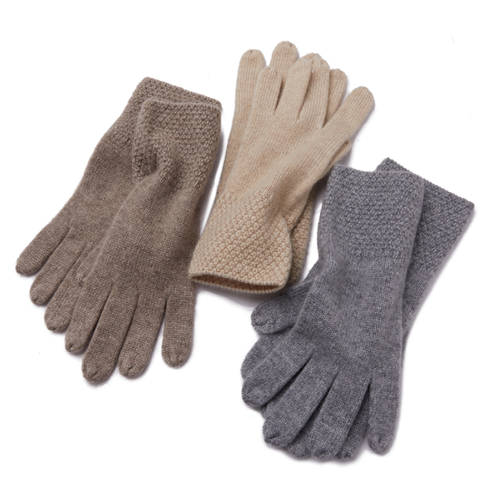 Cashmere Gloves with Waffle Knit Wrist