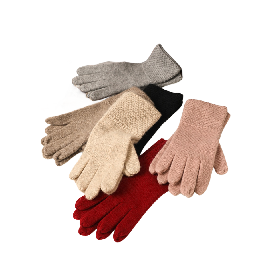 Cashmere Gloves with Waffle Knit Wrist