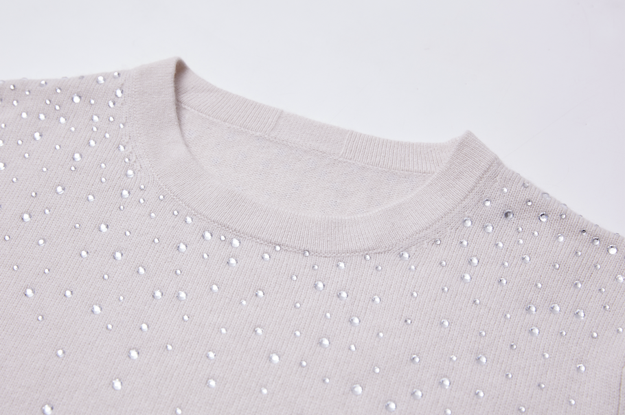Ladies Hot-Fix Crystals Cashmere Sweater