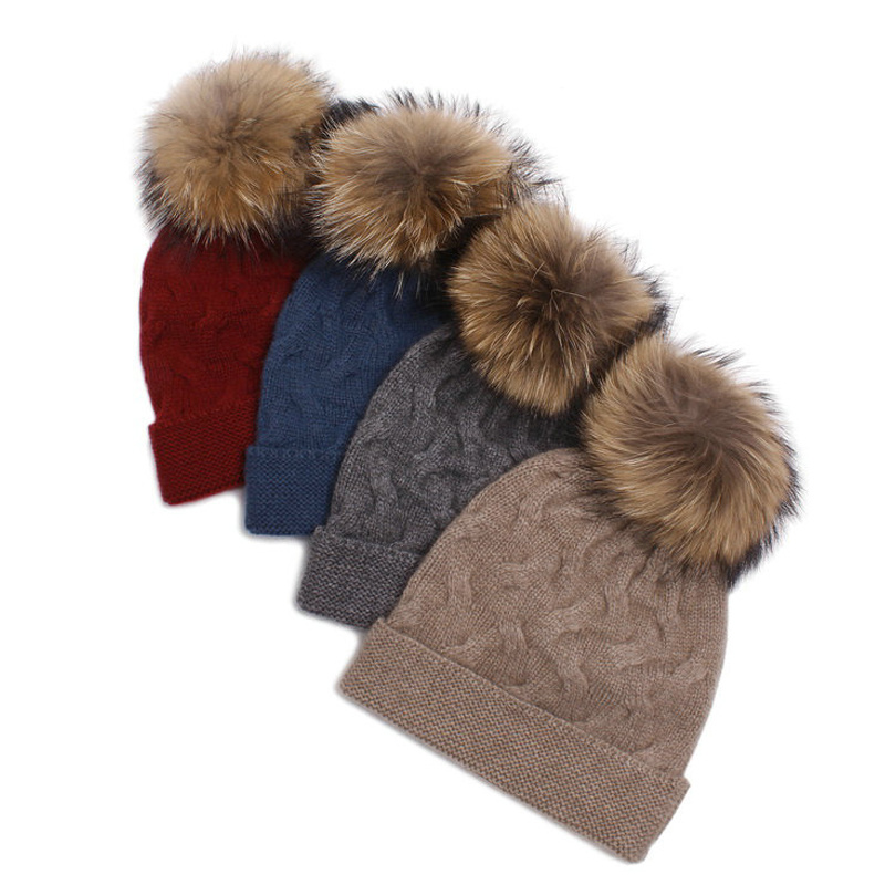 Cable Cashmere Beanie with Pom