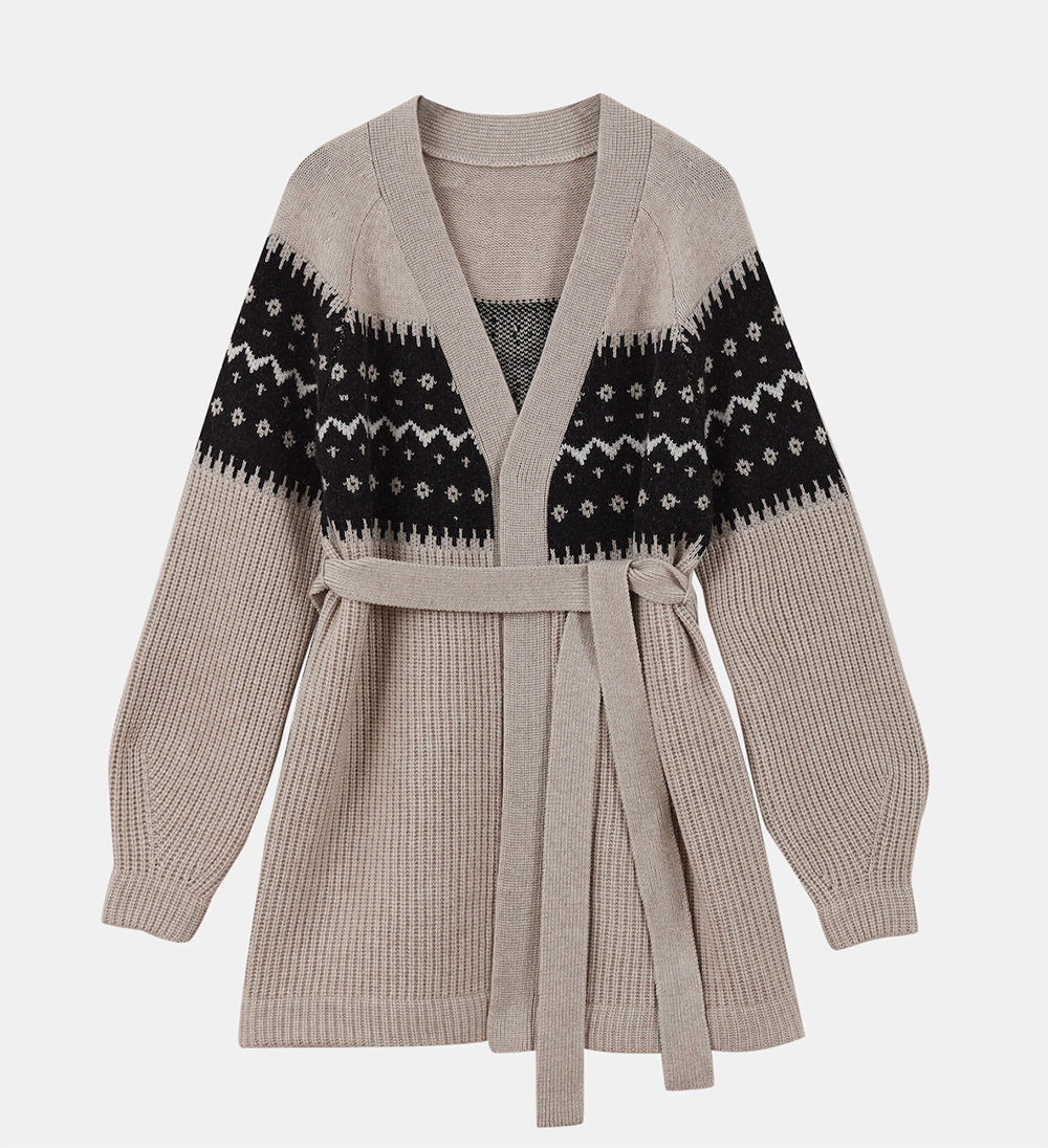 Ladies Fair Isle Tie Cardigan
