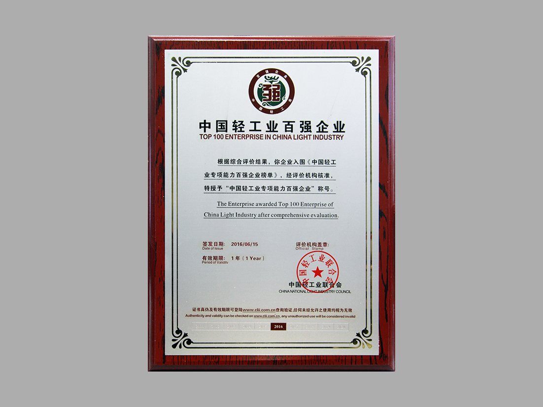 China's Top 100 Light Industry Enterprises