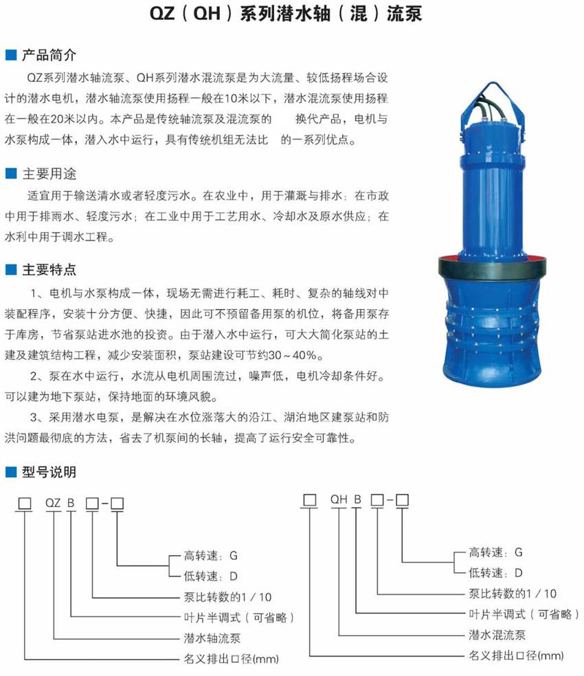 QZ ( QH )系列潛水軸（混）流泵