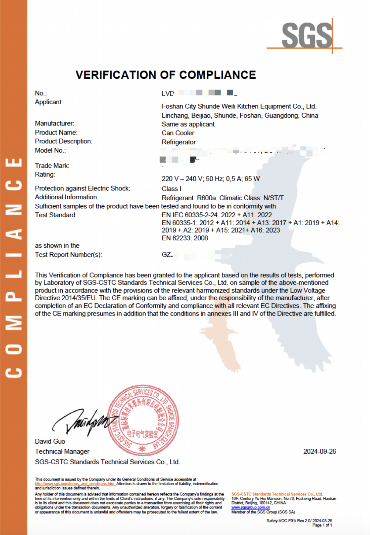 VERIFICATION OF COMPLIANCE
